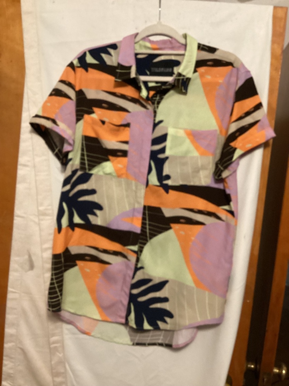 Wild Fang multicolored printed boho summer colorful short sleeve blouse SZ M
